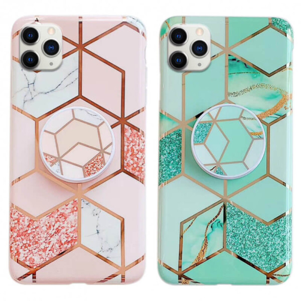 

TPU Чехол Геометрия с держателем для телефона для Apple iPhone 11 Pro Max (6.5") Бирюзовый