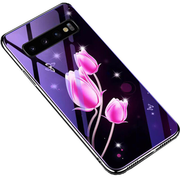 

TPU+Glass чехол Fantasy с глянцевыми торцами для Samsung Galaxy S10+ Тюльпаны