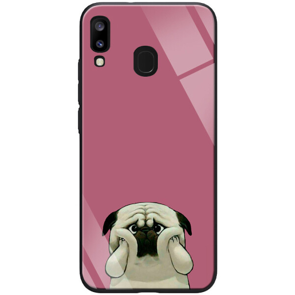 

TPU+Glass чехол ForFun для Samsung Galaxy A20 / A30 Мопс / Малиновый