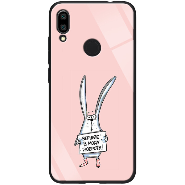 

TPU+Glass чехол ForFun для Xiaomi Redmi 7 Добрый заяц / Розовый