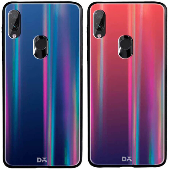 

TPU+Glass чехол Gradient Aurora с лого для Xiaomi Redmi Note 8 Фиолетовый / Бирюзовый