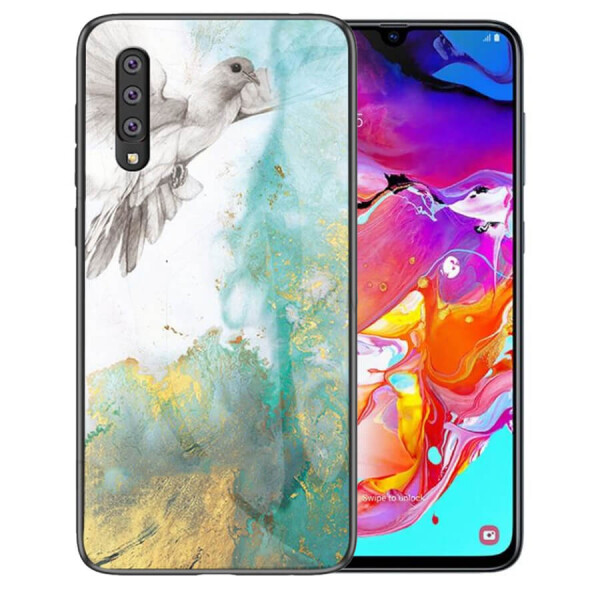 

TPU+Glass чехол Luxury Marble для Samsung Galaxy A70 (A705F) Птица / Бирюзовый