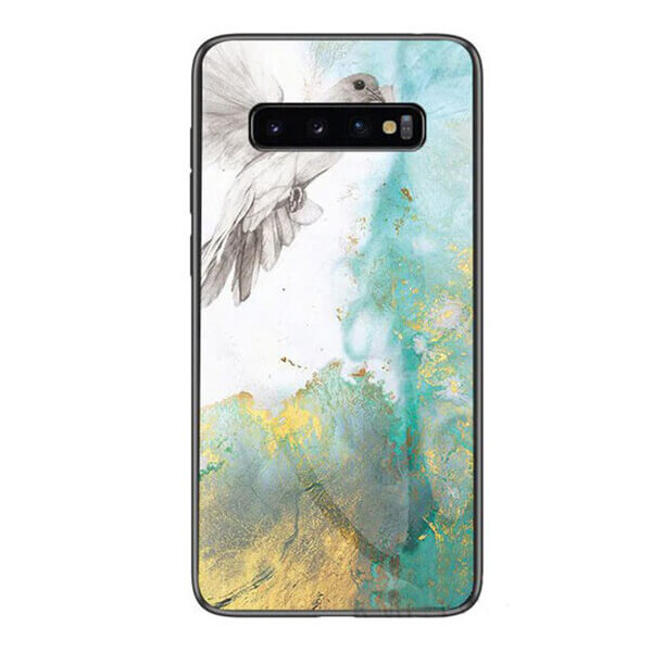 

TPU+Glass чехол Luxury Marble для Samsung Galaxy S10 Птица / Бирюзовый