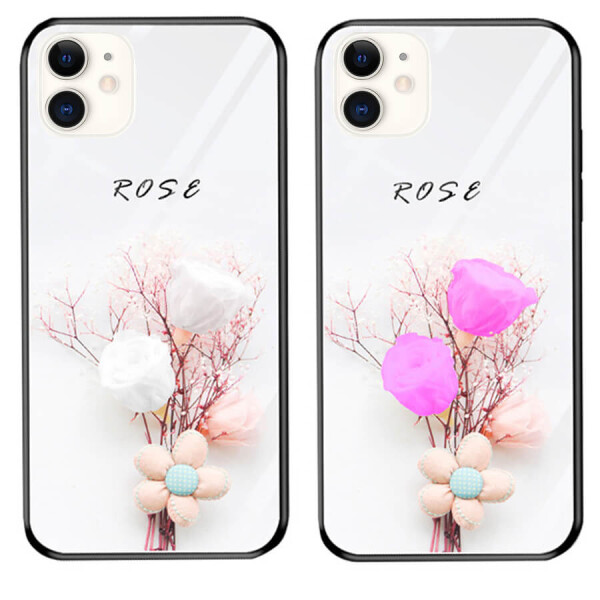 

TPU+Glass чехол светящийся в темноте для Apple iPhone 11 (6.1") Rose /Белый