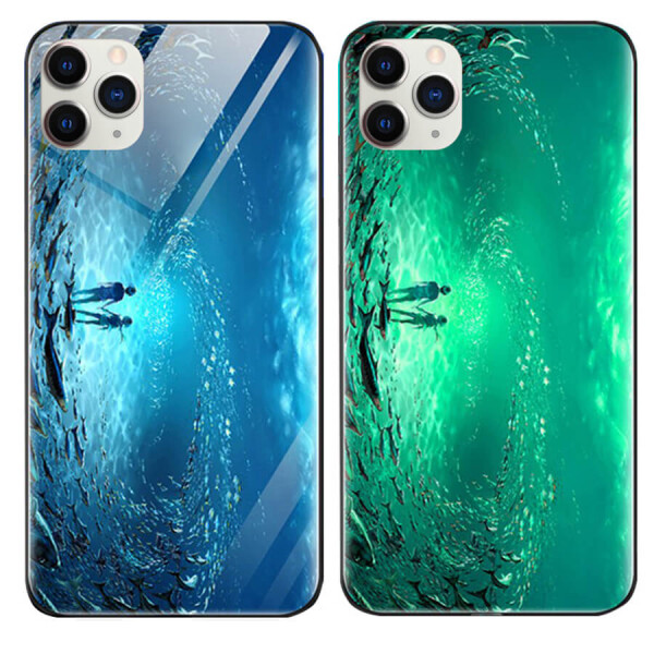 

TPU+Glass чехол светящийся в темноте для Apple iPhone 11 Pro Max (6.5") Под водой / Голубой
