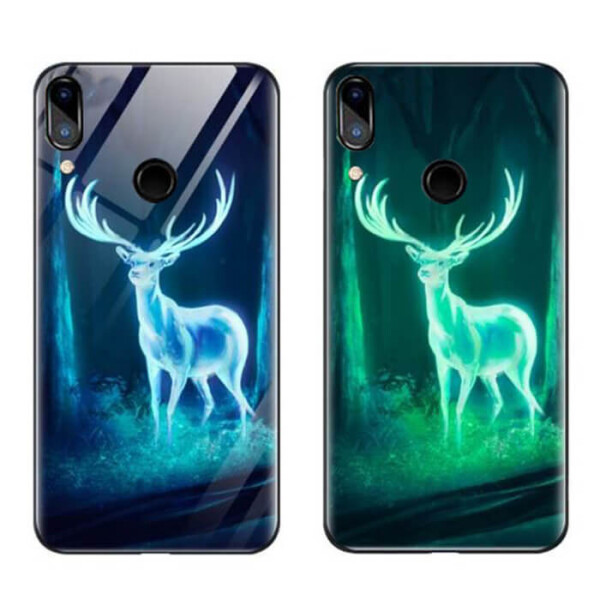 

TPU+Glass чехол светящийся в темноте для Huawei P Smart+ (nova 3i) Олень / Бирюзовый