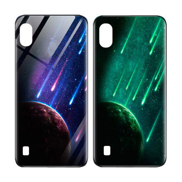 

TPU+Glass чехол светящийся в темноте для Samsung Galaxy A10 (A105F) Метеорит / Синий