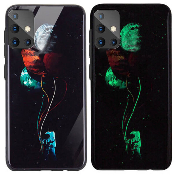 

TPU+Glass чехол светящийся в темноте для Samsung Galaxy A51 Космос / Черный
