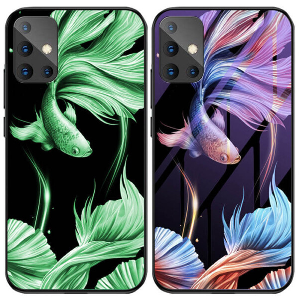 

TPU+Glass чехол светящийся в темноте для Samsung Galaxy A51 Рыбка / Фиолетовый