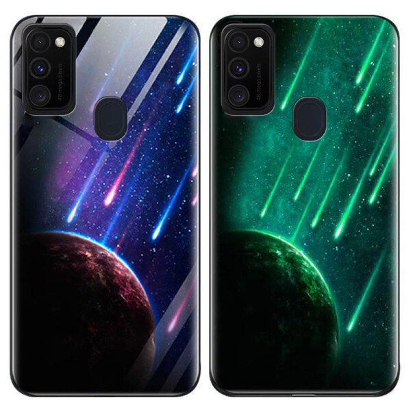 

TPU+Glass чехол светящийся в темноте для Samsung Galaxy M30s Метеорит / Синий