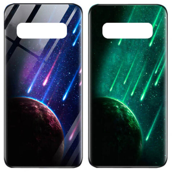 

TPU+Glass чехол светящийся в темноте для Samsung Galaxy S10+ Метеорит / Синий