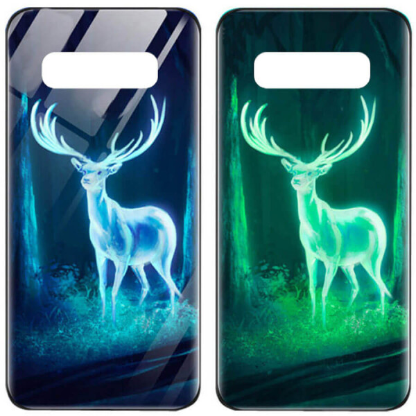 

TPU+Glass чехол светящийся в темноте для Samsung Galaxy S10+ Олень / Бирюзовый