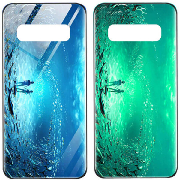 

TPU+Glass чехол светящийся в темноте для Samsung Galaxy S10+ Под водой / Голубой