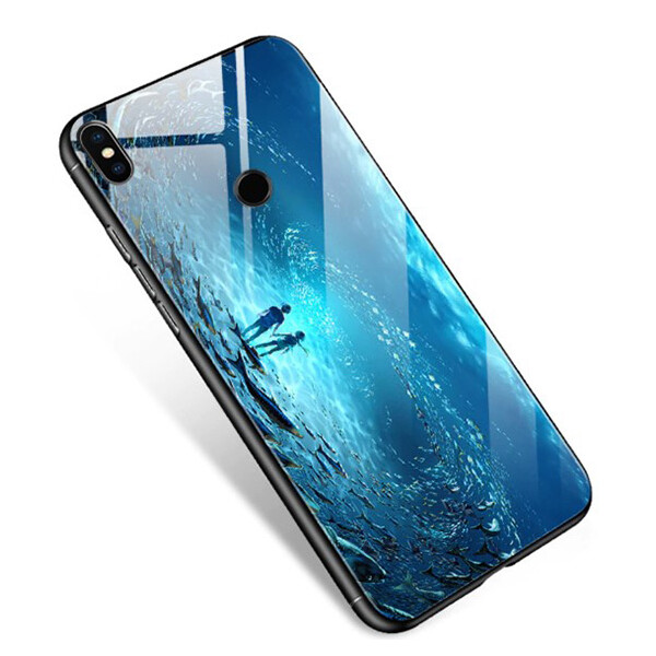 

TPU+Glass чехол светящийся в темноте для Xiaomi Mi 8 Под водой / Голубой
