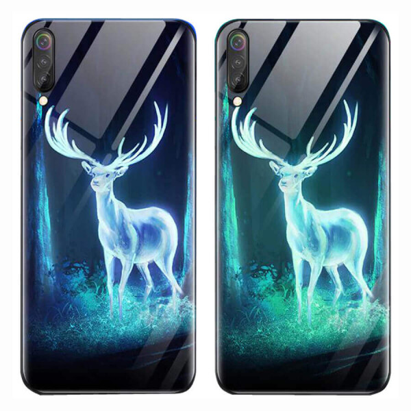 

TPU+Glass чехол светящийся в темноте для Xiaomi Mi 9 Олень / Бирюзовый