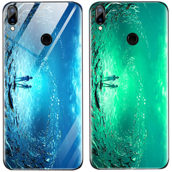 

TPU+Glass чехол светящийся в темноте для Xiaomi Redmi 7 Под водой / Голубой