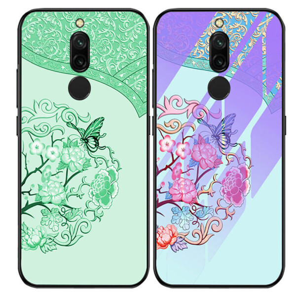 

TPU+Glass чехол светящийся в темноте для Xiaomi Redmi 8 Бабочка с цветами / Бирюзовый