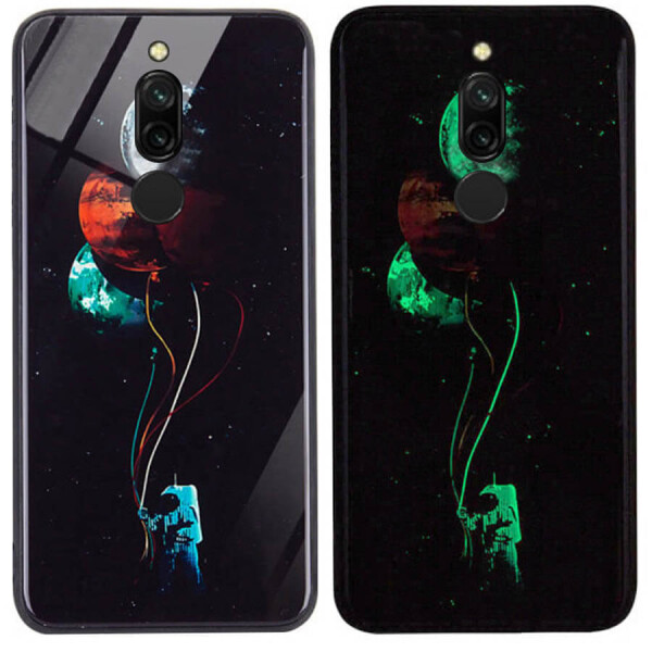 

TPU+Glass чехол светящийся в темноте для Xiaomi Redmi 8 Космос / Черный