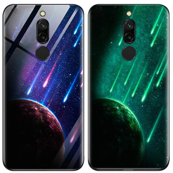 

TPU+Glass чехол светящийся в темноте для Xiaomi Redmi 8 Метеорит / Синий