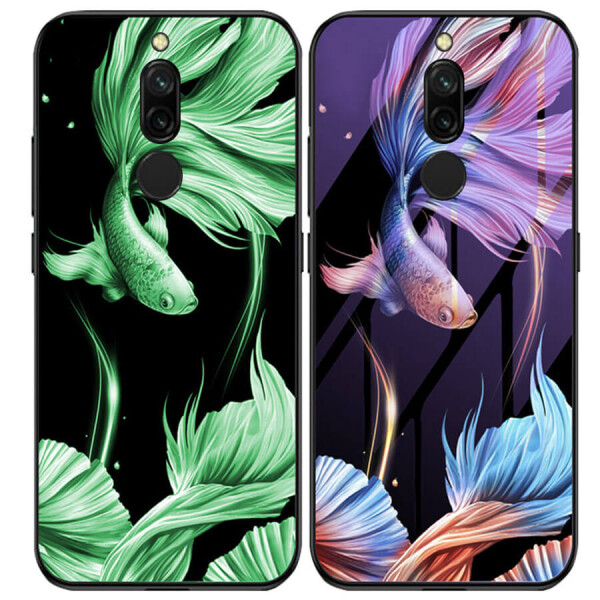 

TPU+Glass чехол светящийся в темноте для Xiaomi Redmi 8 Рыбка / Фиолетовый