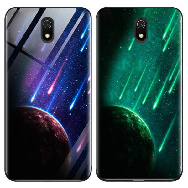 

TPU+Glass чехол светящийся в темноте для Xiaomi Redmi 8a Метеорит / Синий