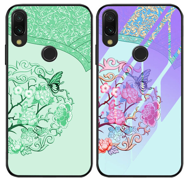 

TPU+Glass чехол светящийся в темноте для Xiaomi Redmi Note 7 / Note 7 Pro / Note 7s Бабочка с цветами / Бирюзовый