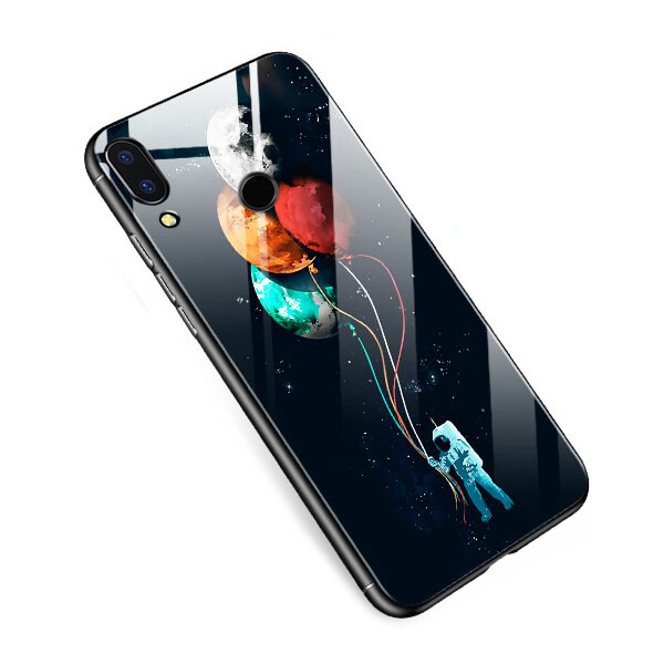 

TPU+Glass чехол светящийся в темноте для Xiaomi Redmi Note 7 / Note 7 Pro / Note 7s Космос / Черный