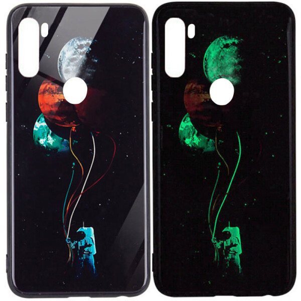 

TPU+Glass чехол светящийся в темноте для Xiaomi Redmi Note 8 Космос / Черный