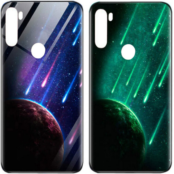 

TPU+Glass чехол светящийся в темноте для Xiaomi Redmi Note 8 Метеорит / Синий