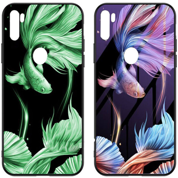 

TPU+Glass чехол светящийся в темноте для Xiaomi Redmi Note 8 Рыбка / Фиолетовый