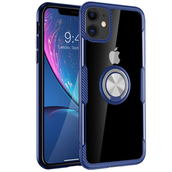 

TPU+PC чехол Deen CrystalRing под магнитный держатель для Apple iPhone 11 (6.1") Бесцветный / Темно-синий