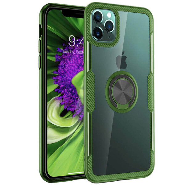 

TPU+PC чехол Deen CrystalRing под магнитный держатель для Apple iPhone 11 Pro Max (6.5") Бесцветный / Оливковый