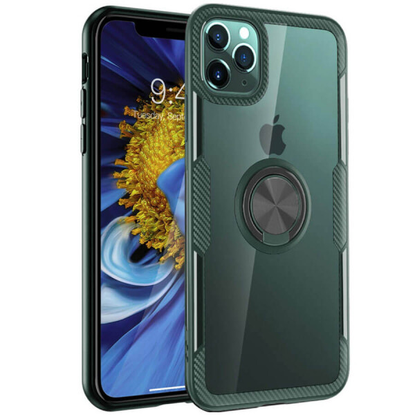 

TPU+PC чехол Deen CrystalRing под магнитный держатель для Apple iPhone 11 Pro Max (6.5") Бесцветный / Темно-зеленый