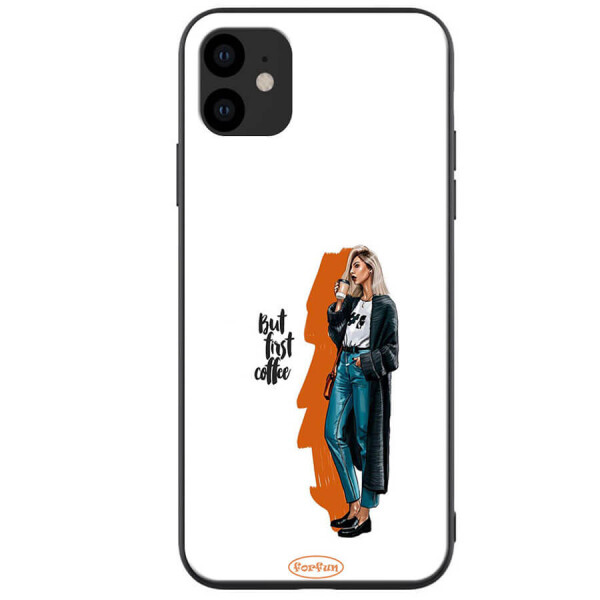 

TPU+PC чехол ForFun для Apple iPhone 11 (6.1") But first coffee / белый
