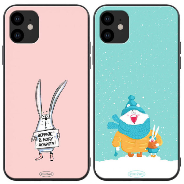 

TPU+PC чехол ForFun для Apple iPhone 11 (6.1") Медведь и заяц / Голубой