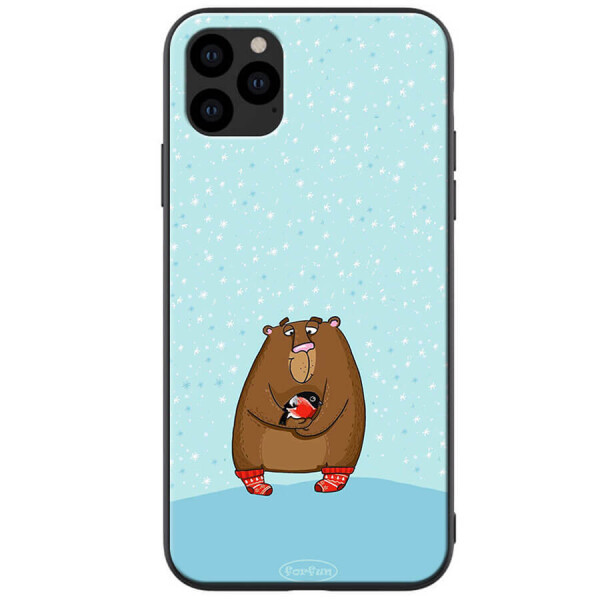 

TPU+PC чехол ForFun для Apple iPhone 11 Pro Max (6.5") Медведь и снегирь / Голубой