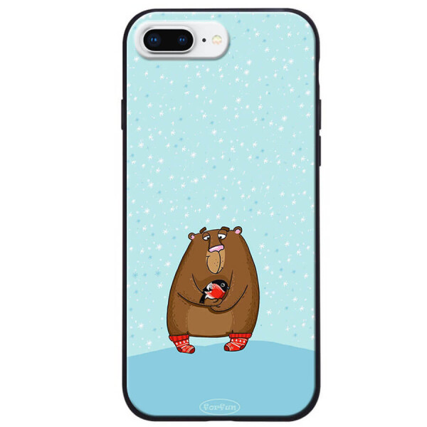 

TPU+PC чехол ForFun для Apple iPhone 7 plus / 8 plus (5.5") Медведь и снегирь / Голубой