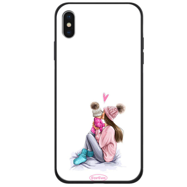 

TPU+PC чехол ForFun для Apple iPhone X / XS (5.8") Мама дочки / Белый