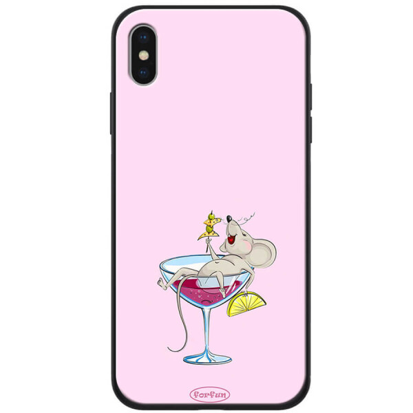 

TPU+PC чехол ForFun для Apple iPhone X / XS (5.8") Мышь в бокале / Розовый