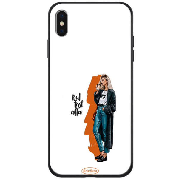 

TPU+PC чехол ForFun для Apple iPhone XS Max (6.5") But first coffee / белый