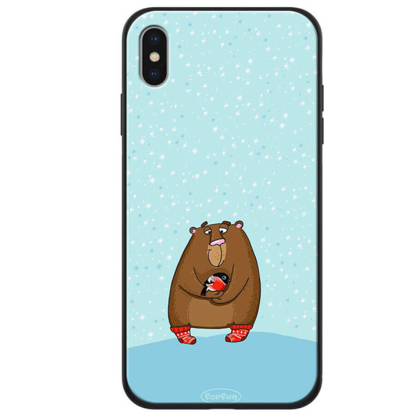 

TPU+PC чехол ForFun для Apple iPhone XS Max (6.5") Медведь и снегирь / Голубой