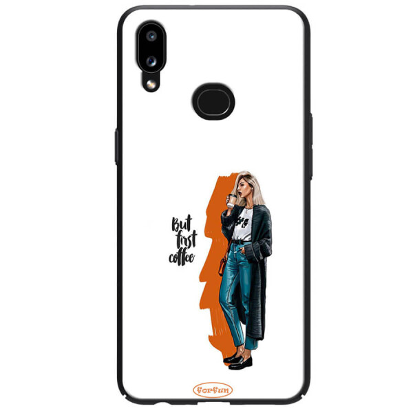 

TPU+PC чехол ForFun для Samsung Galaxy A10s But first coffee / белый