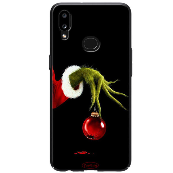 

TPU+PC чехол ForFun для Samsung Galaxy A10s Гринч и елочная игрушка / Черный