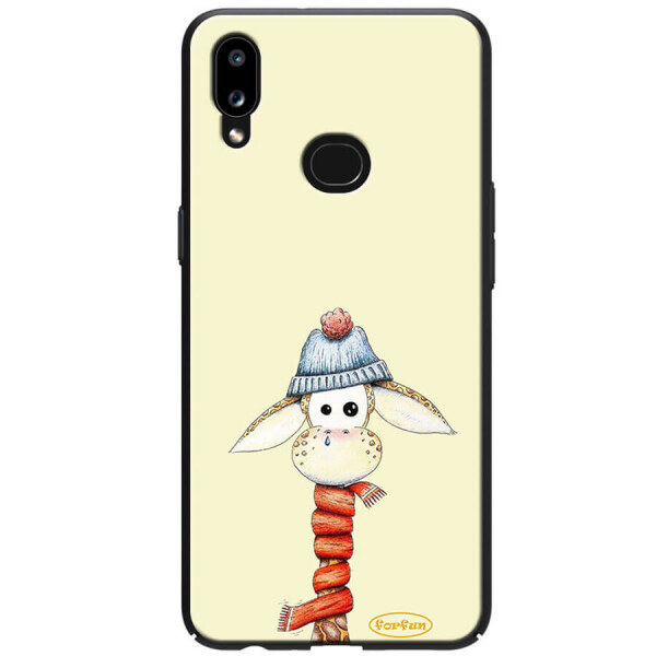 

TPU+PC чехол ForFun для Samsung Galaxy A10s Жираф в шапке / Бежевый