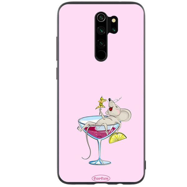 

TPU+PC чехол ForFun для Xiaomi Redmi Note 8 Pro Мышь в бокале / Розовый