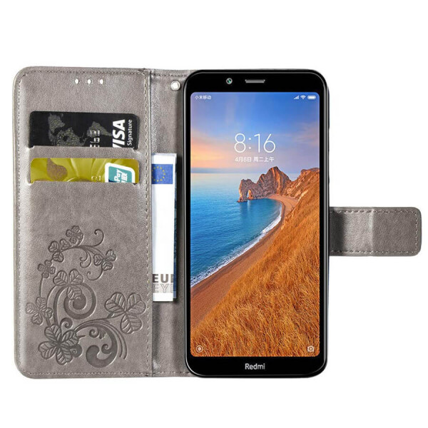 

Кожаный чехол (книжка) Four-leaf Clover с визитницей для Xiaomi Redmi 7A Синий