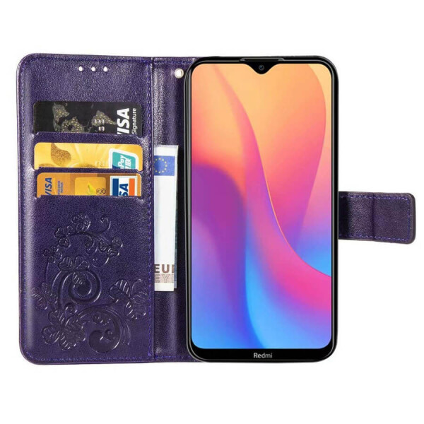 

Кожаный чехол (книжка) Four-leaf Clover с визитницей для Xiaomi Redmi 8a Черный