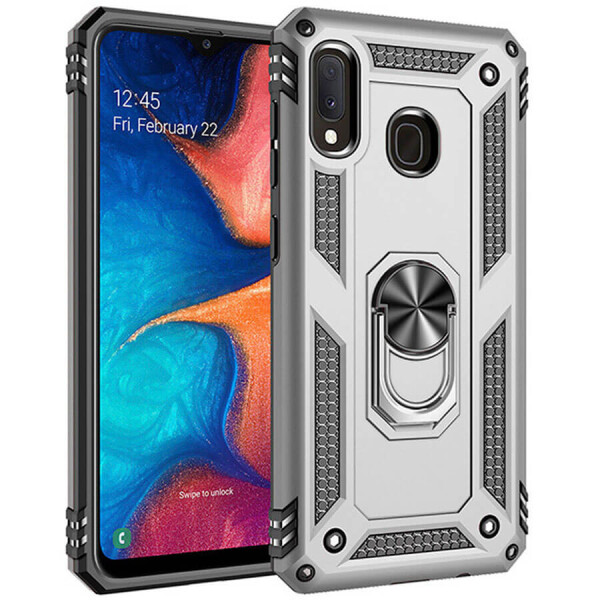 

Ударопрочный чехол Serge Ring магнитный держатель для Samsung Galaxy A10s Серебряный