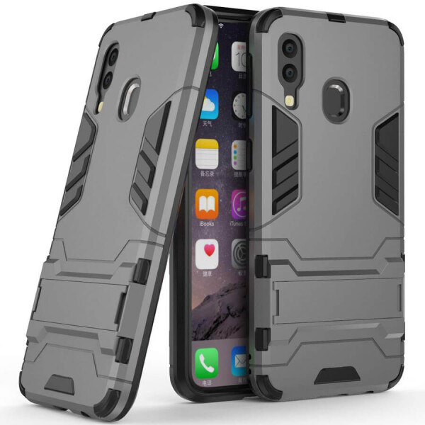 

Ударопрочный чехол-подставка Transformer для Samsung Galaxy A40 (A405F) с мощной защитой корпуса Металл / Gun Metal