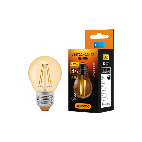 

Лампа филаментая VIDEX G45FА 4W E27 2200K 220V (VL-G45FA-04272)